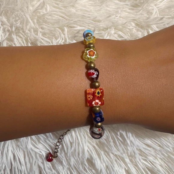 Millefiori Glass Bead Adjustable Bracelet - Picture 2 of 6